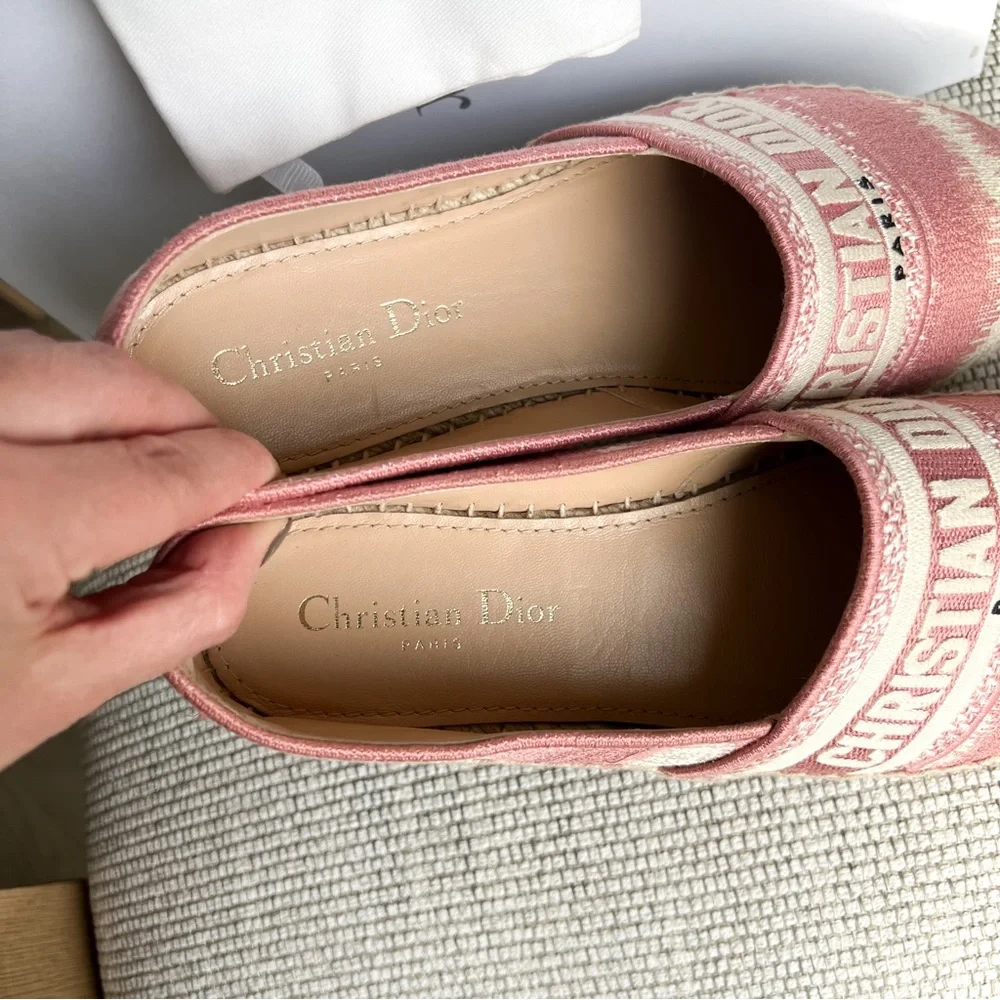 Dior Pink Granville Embroidered D Stripe Cotton Espadrille Flats - Picture 4 of 8